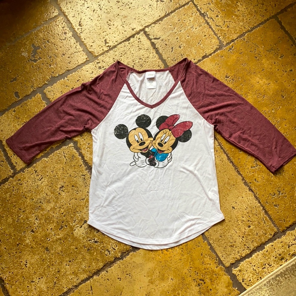 Disney Mickey & Minnie 3/4 sleeve V neck tee